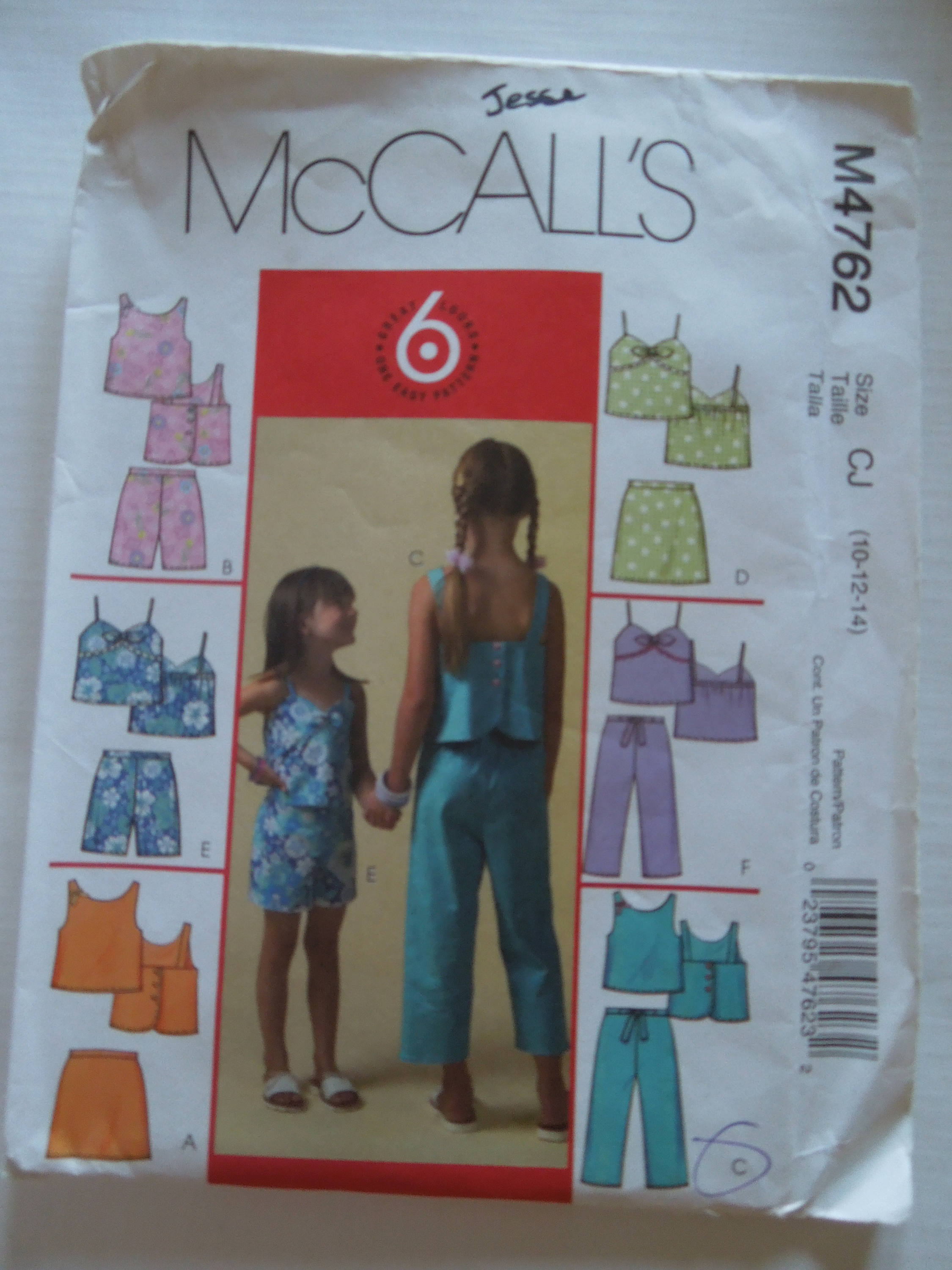 McCall's M4762 Girl's Tops, Skorts, Capri Pants Size: CJ 10-12-14 Uncut  Sewing Pattern