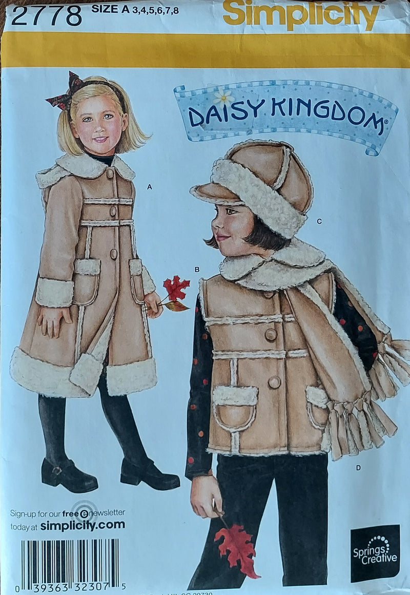 Simplicity 2778, Childrens Coats, Vest, Hat, Scarf, Daisy Kingdom, Uncut Sewing Pattern
