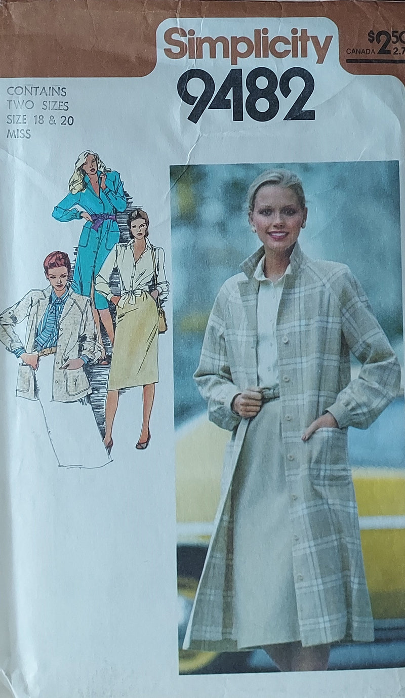 Simplicity 9482, Misses Coat, Jacket, Dress, Skirt, Blouse
