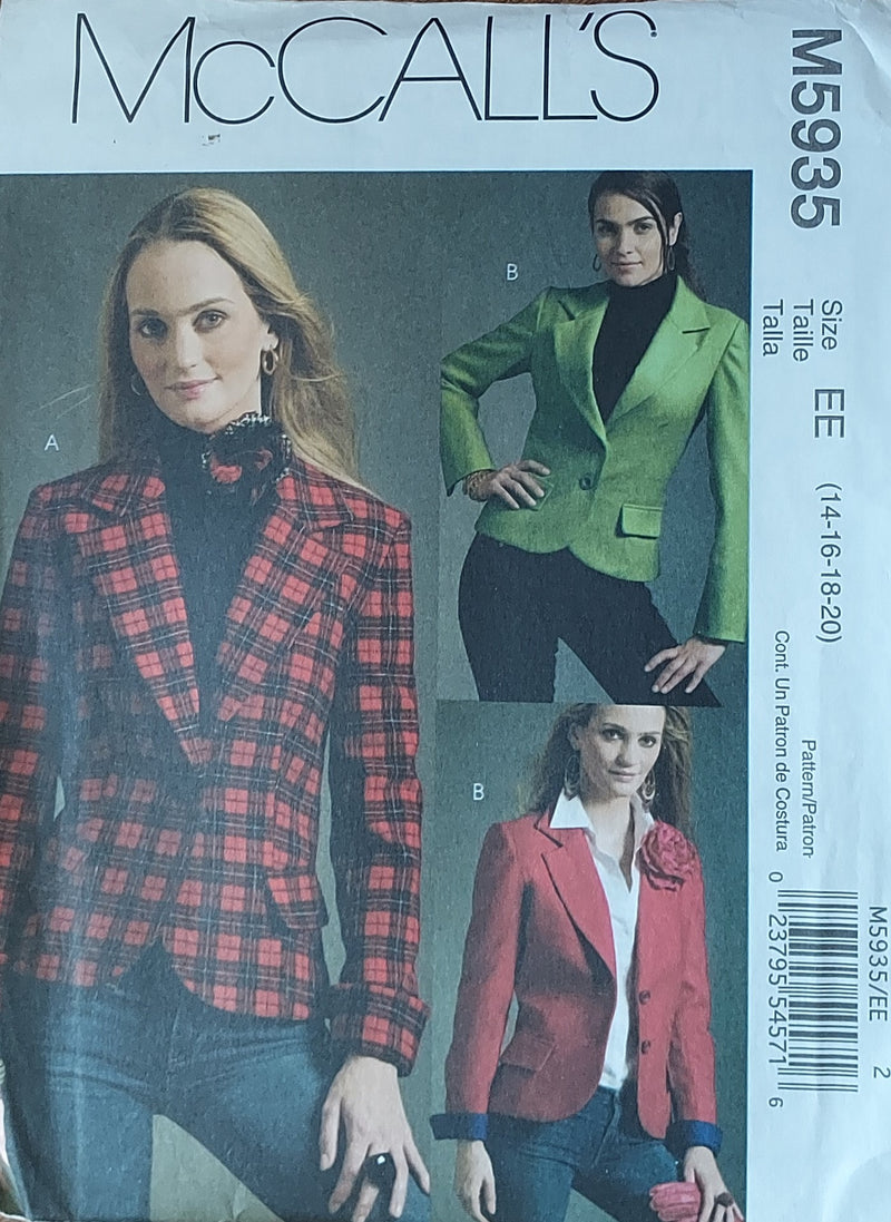 McCalls M5935, Misses Jackets, Lined, Uncut Sewing Pattern