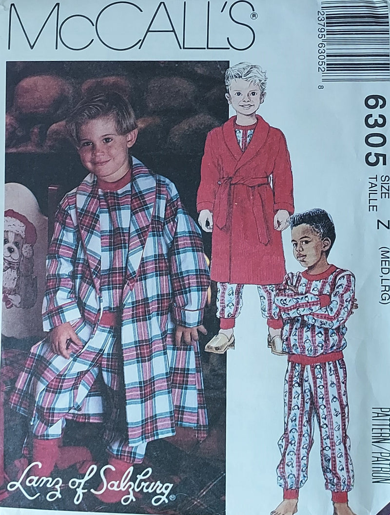 McCalls 6305, Boys Sleepwear, Pajamas,Robe, Uncut Sewing Pattern