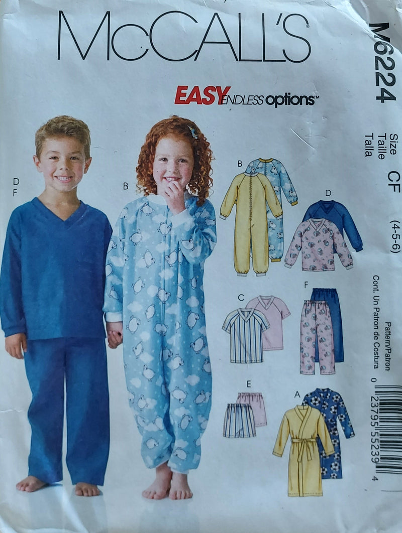 McCalls M6224, Childrens Sleepwear, Uncut Sewing Pattern
