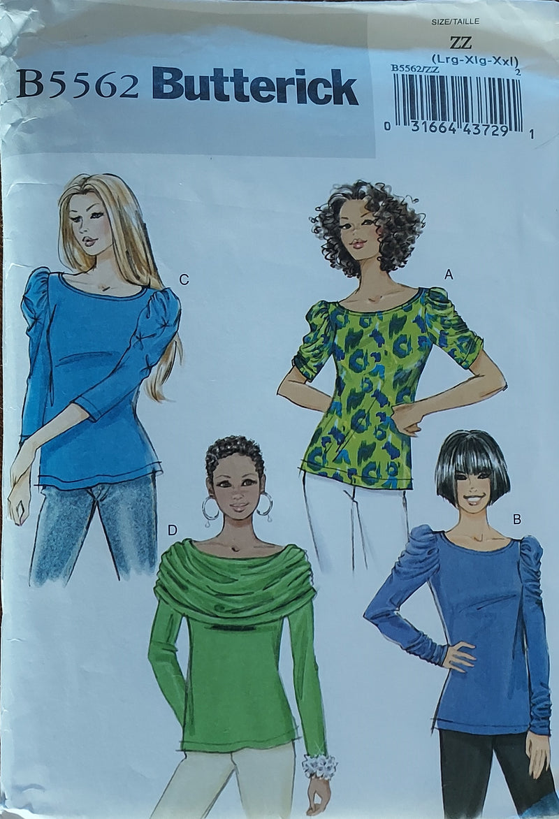 B5562 Butterick, Misses Blouses, Tops, Shirts, Uncut Sewing Pattern