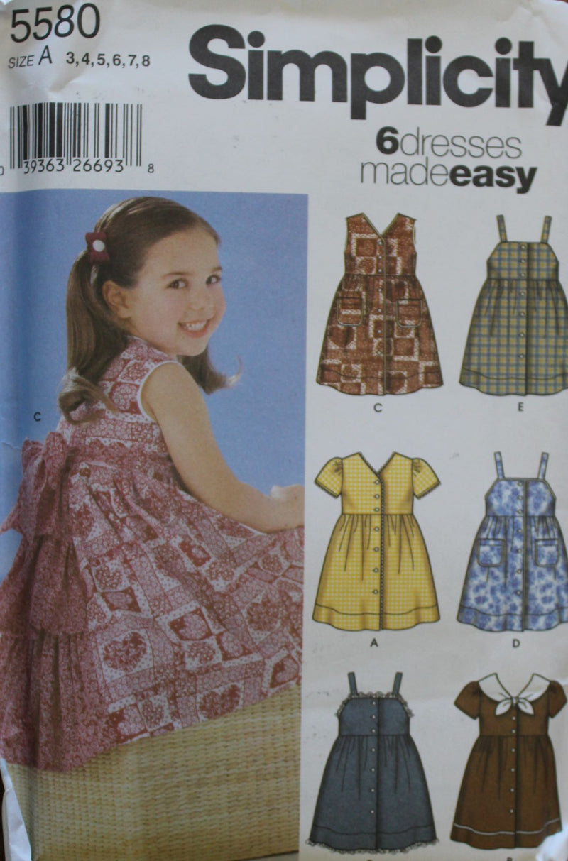 Simplicity 5580, Girls Dresses, Uncut Sewing Pattern