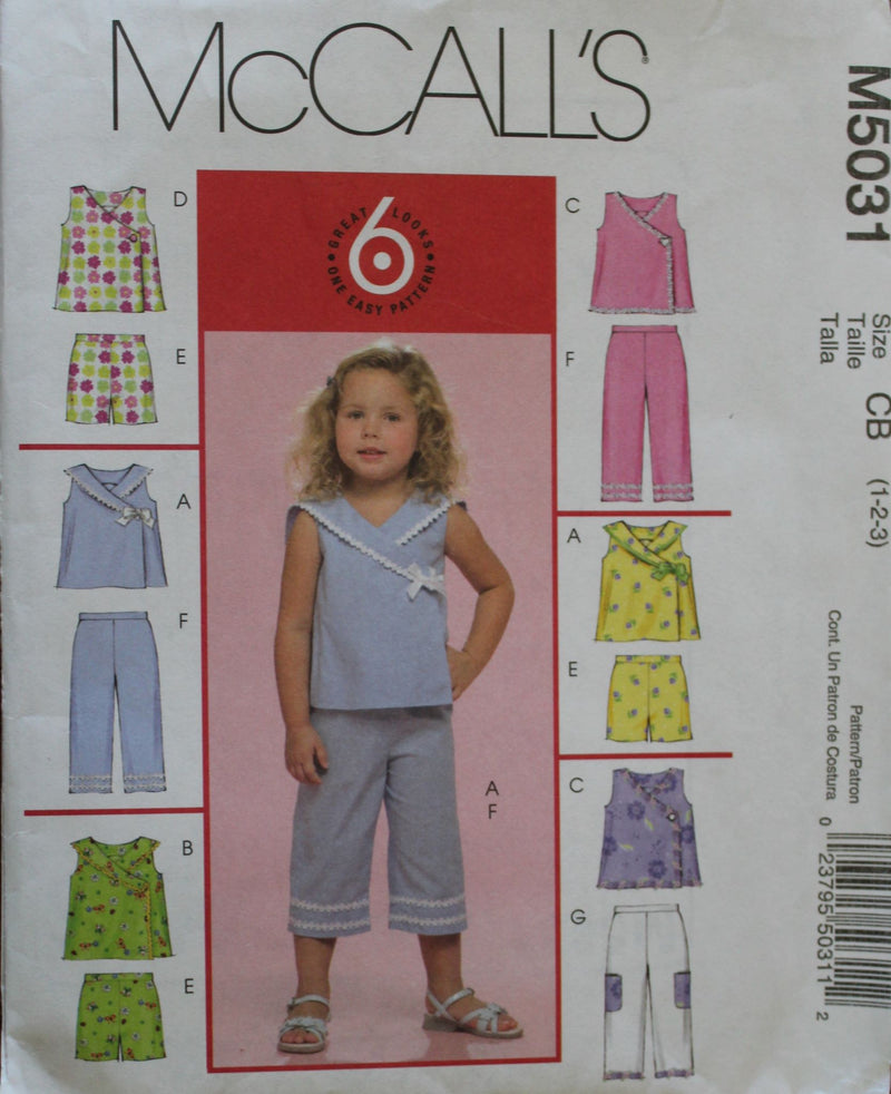 Mccalls M5031, Girls Tops, Pants, Shorts, Uncut Sewing Pattern