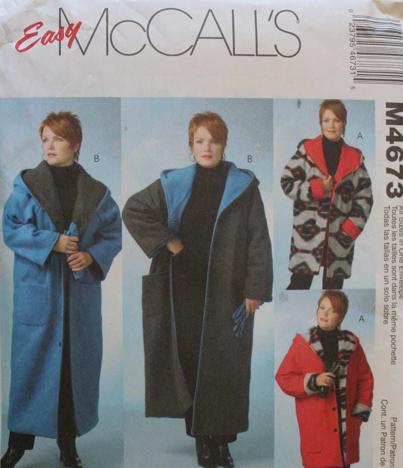 McCalls M4673, Women's Coats, Reversible, Uncut Sewing Pattern
