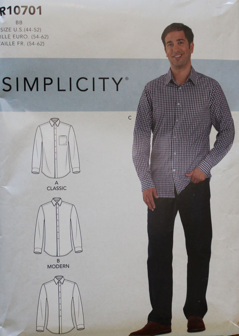 Simplicity R10701, Mens Shirts, Uncut Sewing Pattern