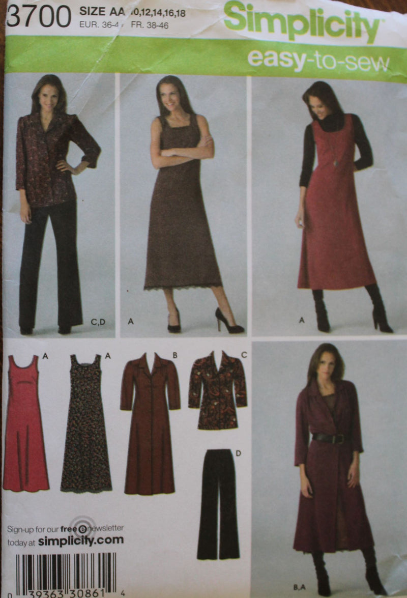 Simplicity 3700, Misses Dresses, Shirt, Pants, Uncut Sewing Pattern