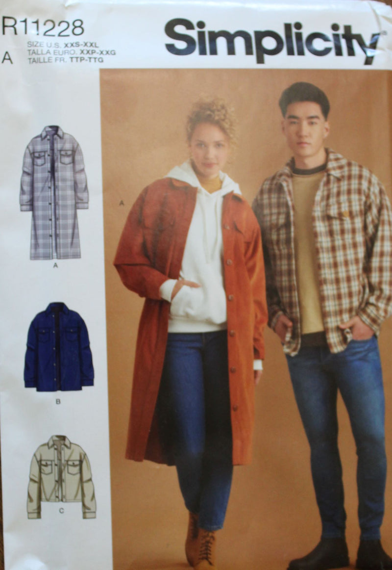 Simplicity R11228, Mens, Womens Jackets, Uncut Sewing Pattern