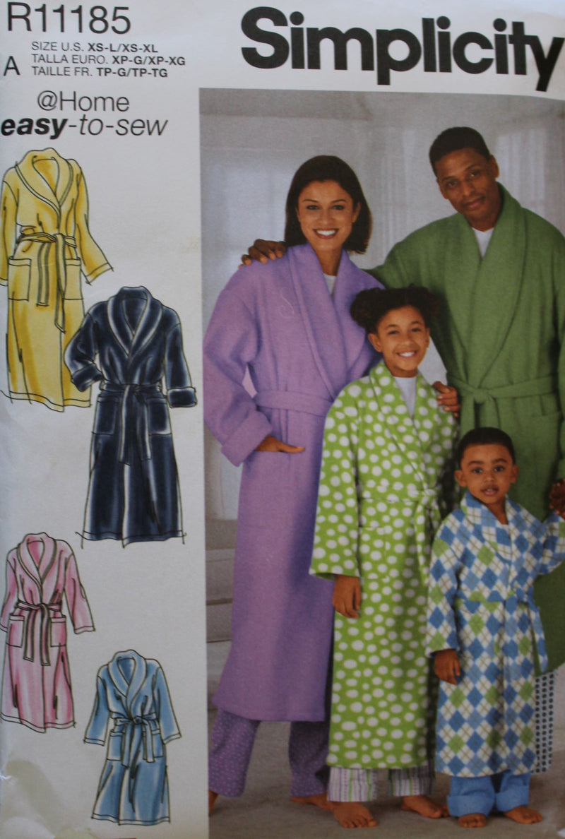 Simplicity R11185, Mens, Misses, Childrens Robes, Uncut Sewing  Pattern