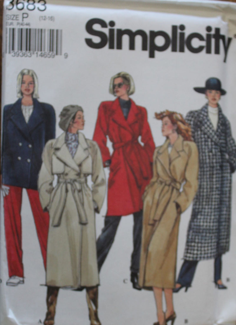 Simplicity 8683, Misses Coats, Lined, Uncut Sewing Pattern