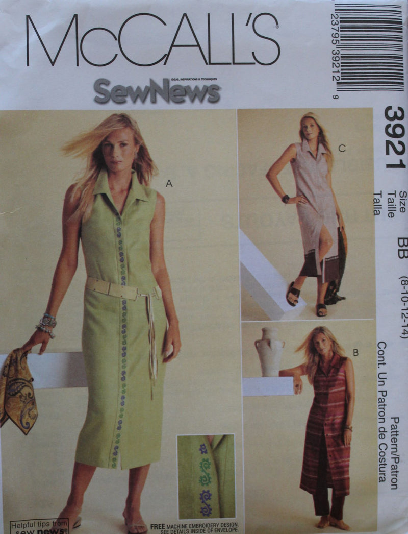McCalls 3921, Misses Dresses, Pants, Uncut Sewing Pattern