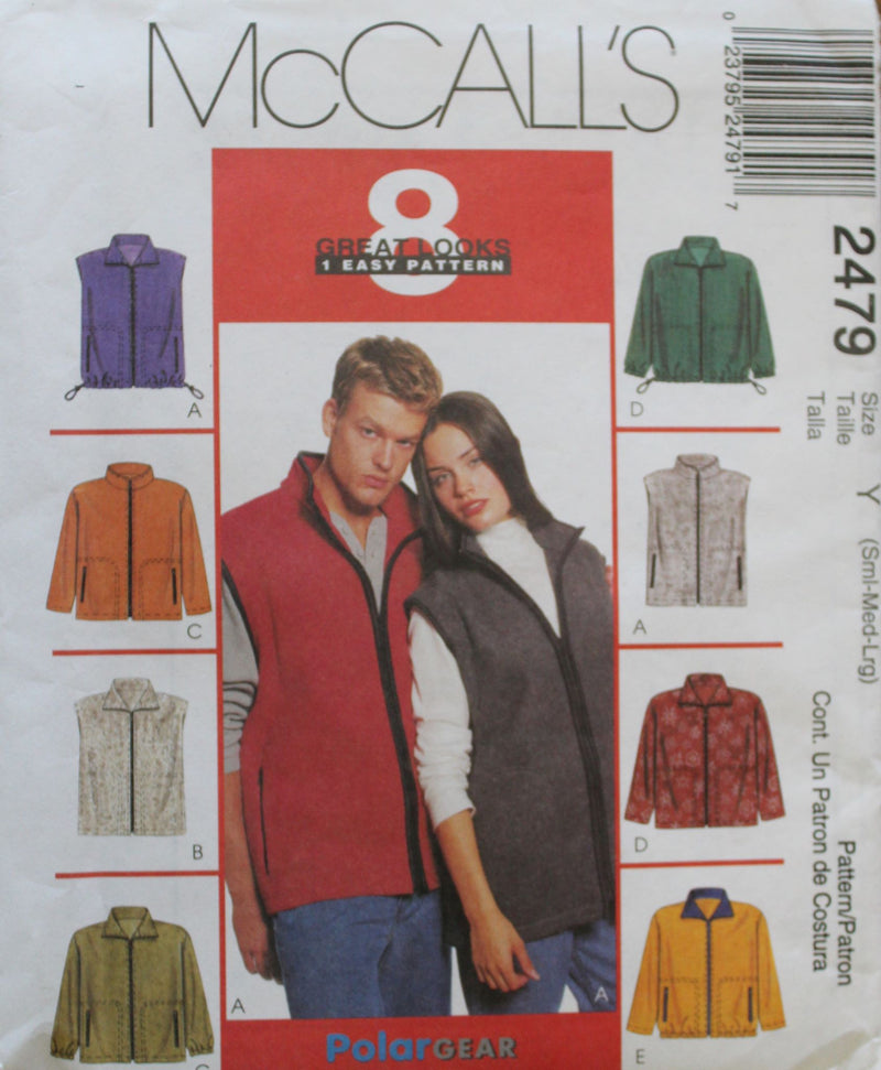 McCalls 2479, Mens, Misses Jackets, Vests, Uncut Sewing Pattern