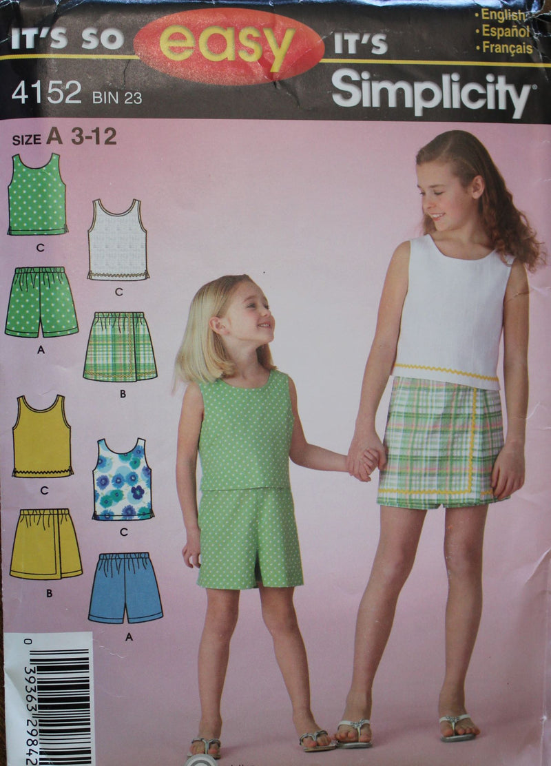 Simplicity 4152, Girls Shorts, Tops, Uncut Sewing Pattern