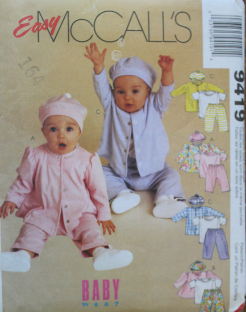 McCalls 9419, Infants, Babies Clothing, Uncut Sewing Pattern