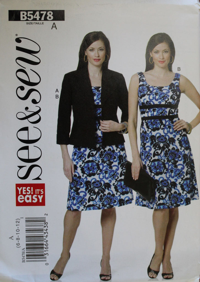 Butterick See & Sew  B5478, Misses Dresses, Jacket, Uncut Sewing Pattern