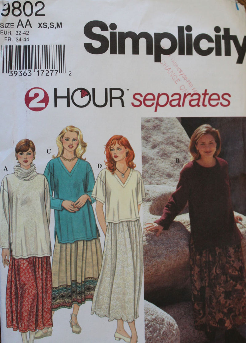Simplicity 9802, Misses Tops, Skirts, Uncut Sewing Pattern
