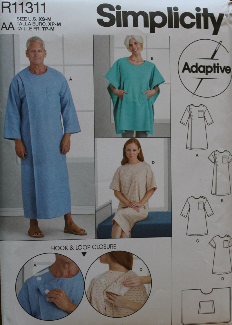 Simplicity R11311, Mens, Misses Gowns, Robe, Adaptive Living, Uncut Sewing Pattern