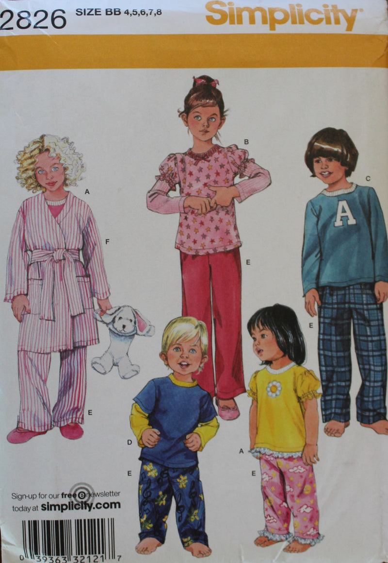 Simplicity 2826, Childrens Sleepwear, Robe, Uncut Sewing Pattern