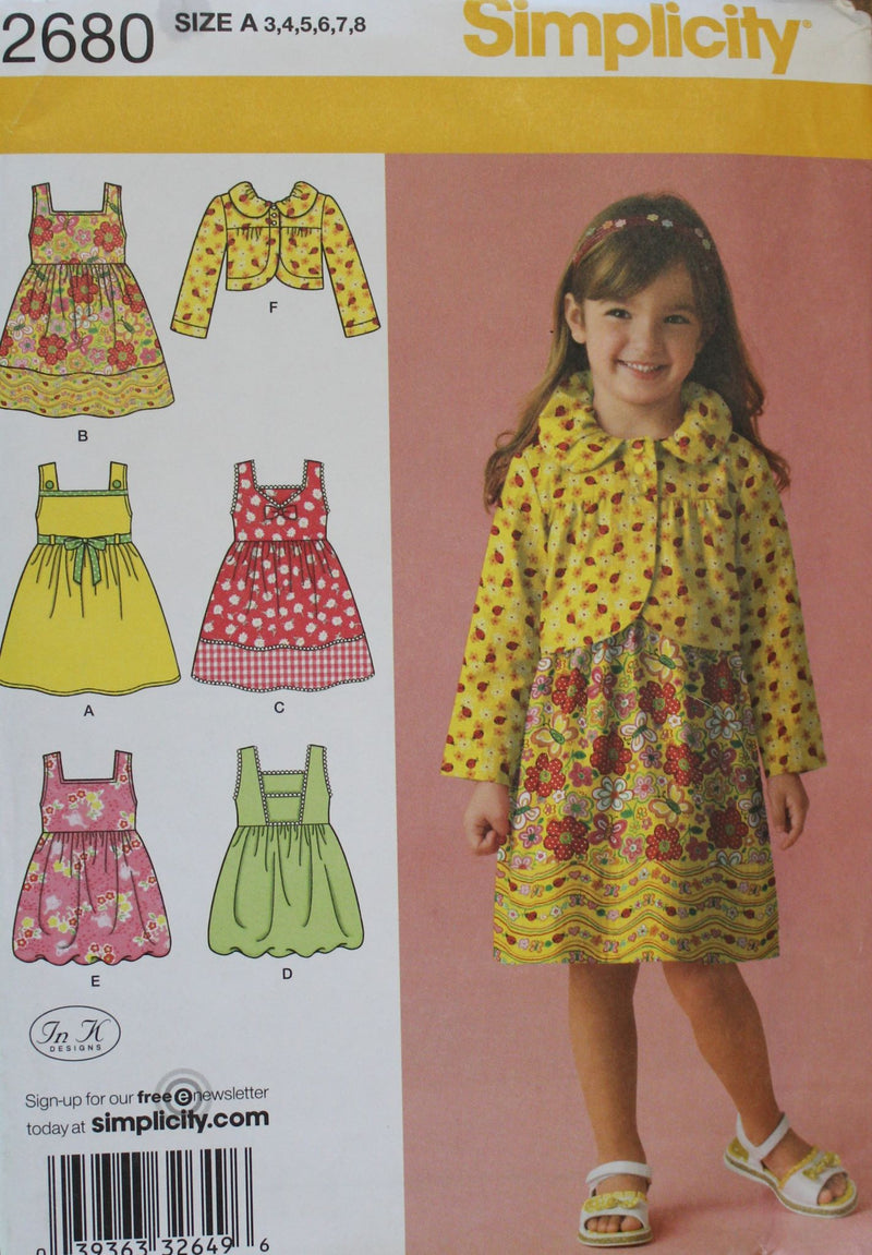 Simplicity 2680, Girls Dresses with Jacket, Uncut Sewing Pattern