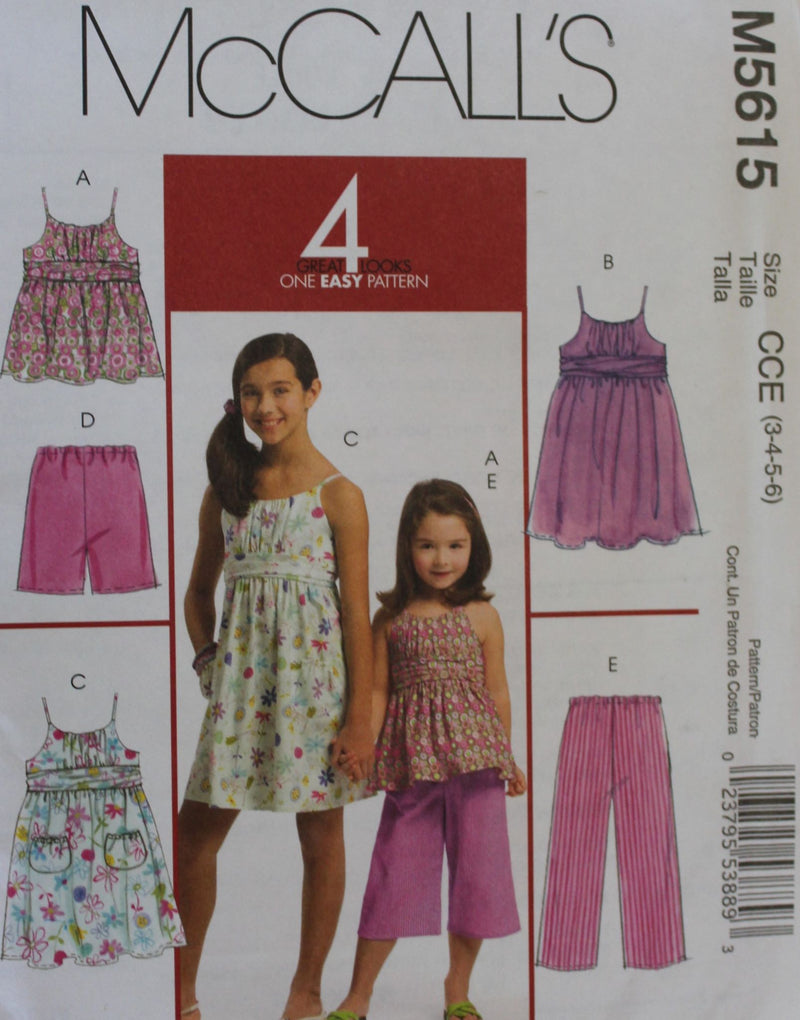 McCalls M5615, Girls Separates, Uncut Sewing Pattern