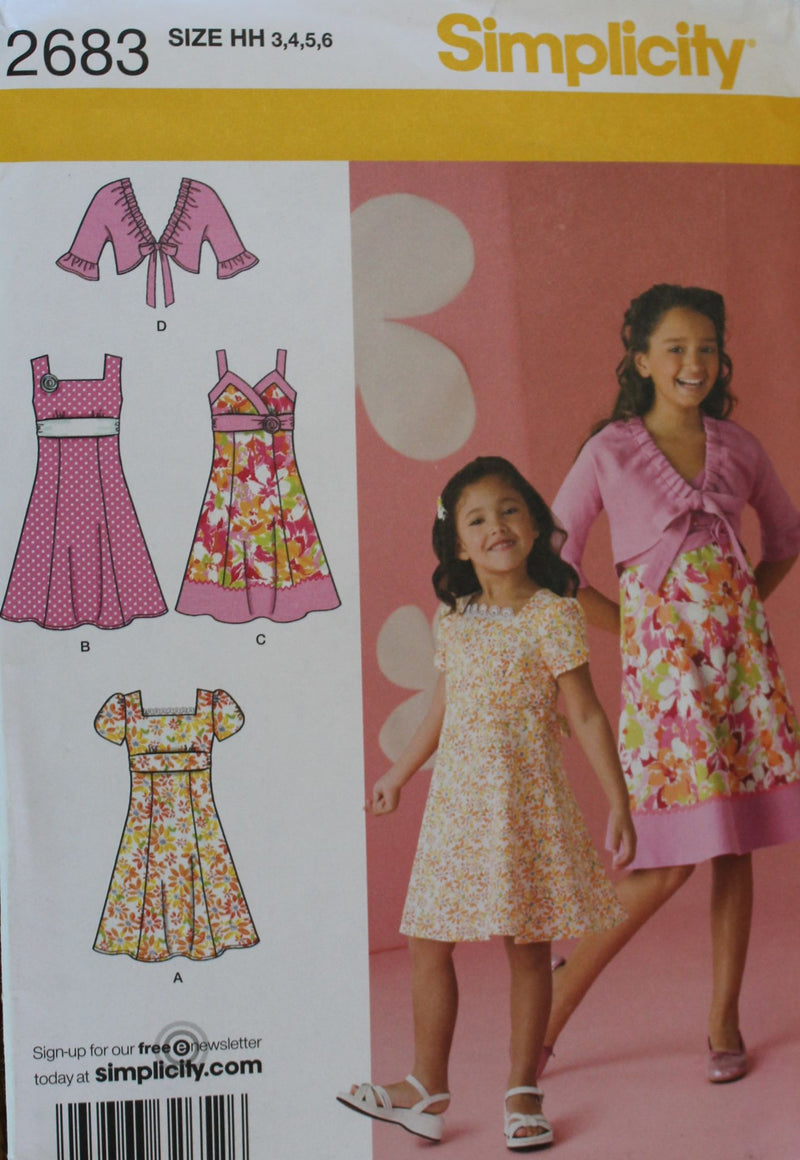 Simplicity 2683, Girls Dresses, Uncut Sewing Pattern