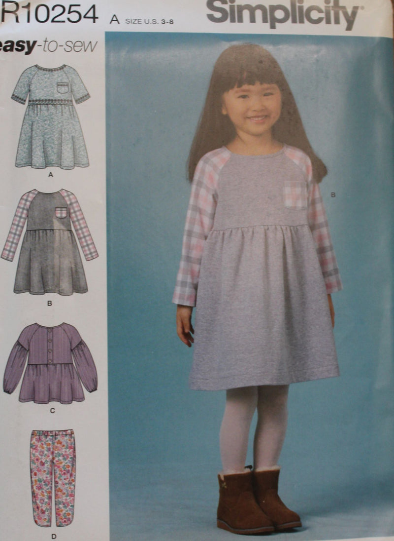 Simplicity R10254, Girls Dresses, Tops, Pants, Uncut Sewing Pattern