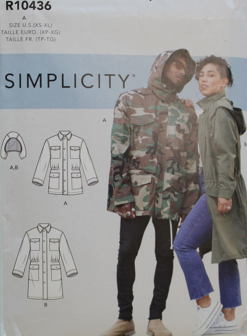 Simplicity R10436, Mens, Womens Jackets, Uncut Sewing Pattern