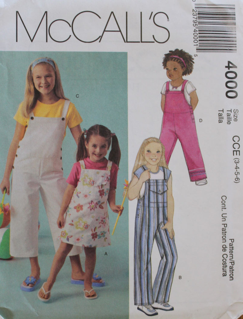McCalls 4000, Girls Jumper and Jumpsuits, Uncut Sewing Pattern