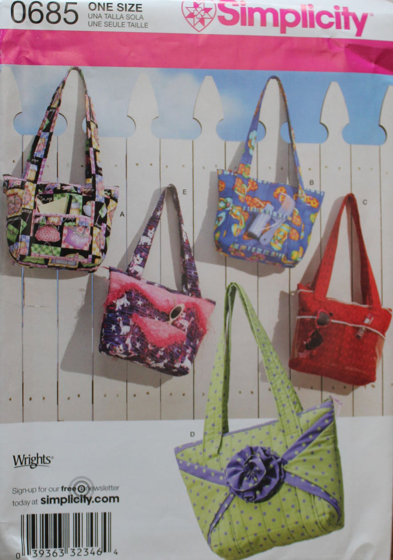 Simplicity 0685, Bags, Handbags, Crafts, Uncut Sewing Pattern