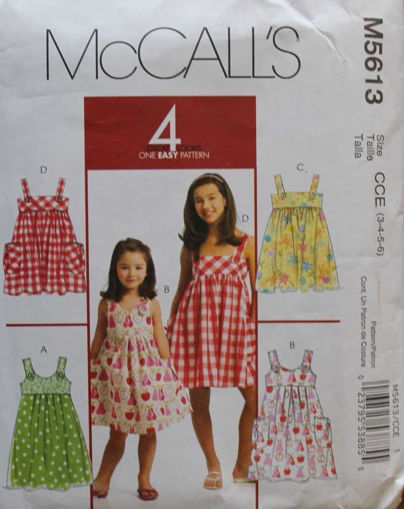 McCalls M5613, Girls Dresses, Uncut Sewing Pattern