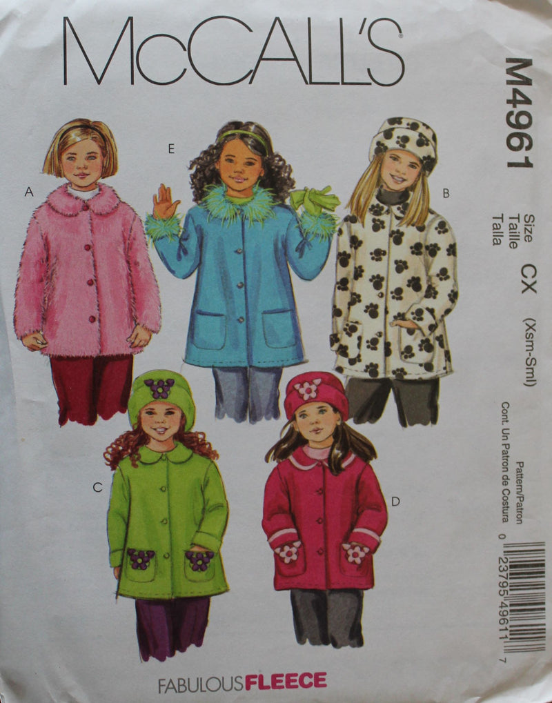 McCalls M4961, Girls Coats, Hats, Uncut Sewing Pattern