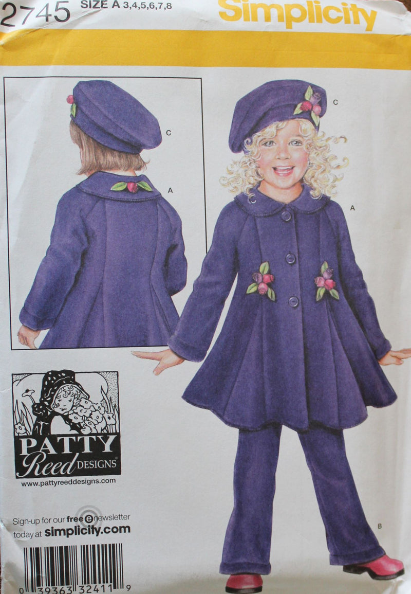 Simplicity 2745, Girls Coat, Pants, Hat, Uncut Sewing Pattern