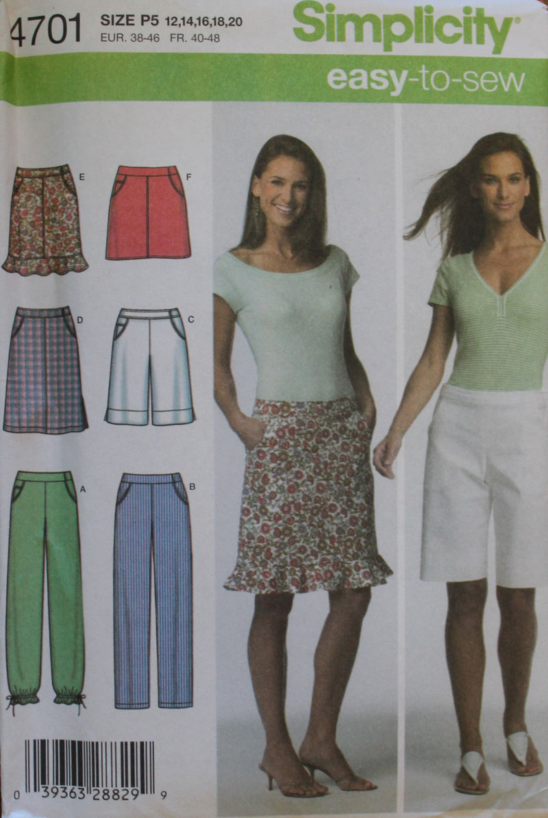 Simplicity 4701, Misses Skirts, Shorts, Pants, Uncut Sewing Pattern