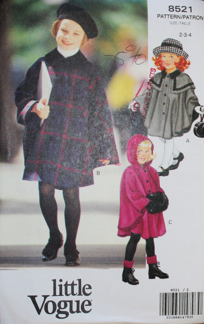 Little Vogue 8521, Girls Cape, Uncut Sewing Pattern