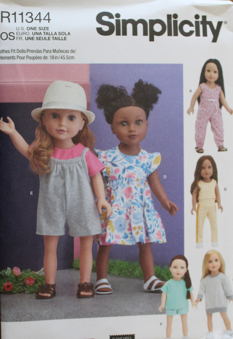 Simplicity R11344, Doll Clothing, 18" Dolls, Crafts, Uncut Sewing Pattern