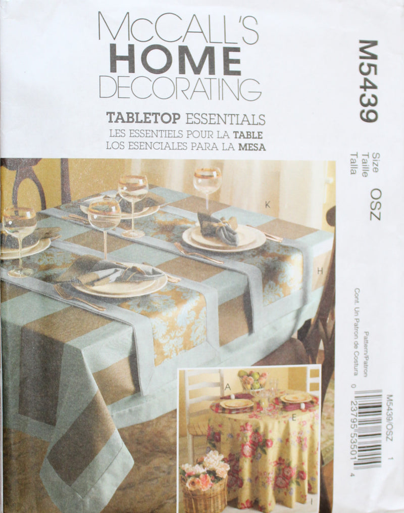 McCalls M5439, Table Linens, Uncut Sewing Pattern
