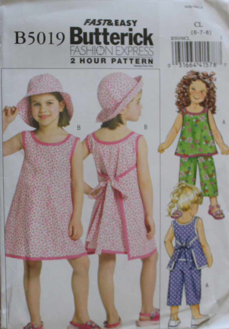 Butterick B5019, Girls Dress, Pants, Top, Uncut Sewing Pattern