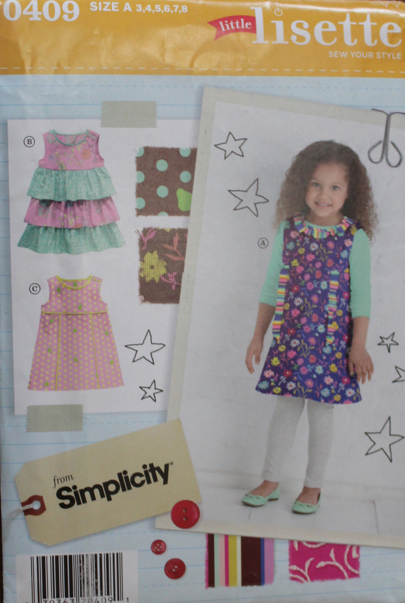 Simplicity Lisette 0409, Girls Dresses, Jumpers, Uncut Sewing Pattern