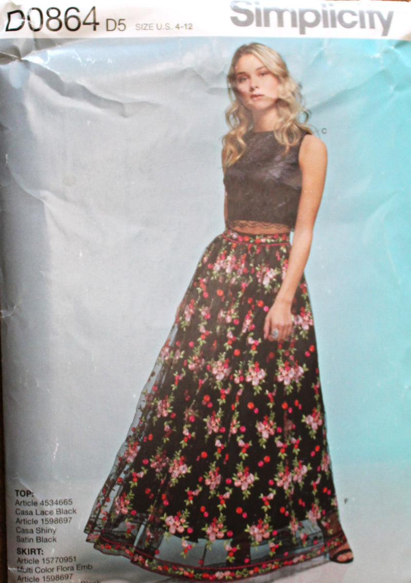 Simplicity D0864, Misses Evening Wear, Tops and Skirts (2 lengths), Uncut Sewing Pattern