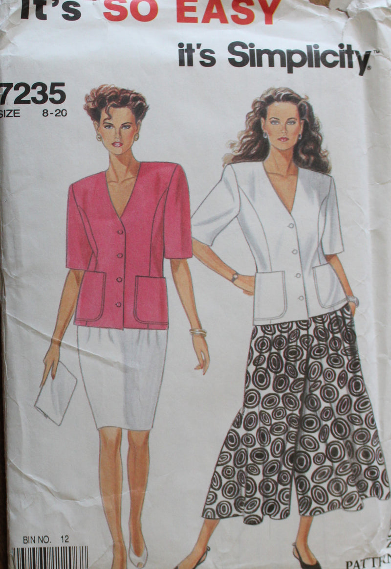 Simplicity 7235, Misses Jackets, Skirts, Culottes, Uncut Sewing Pattern