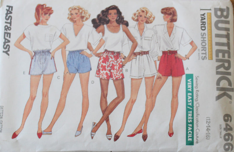 Butterick 6466, Misses Shorts, Uncut Sewing Pattern