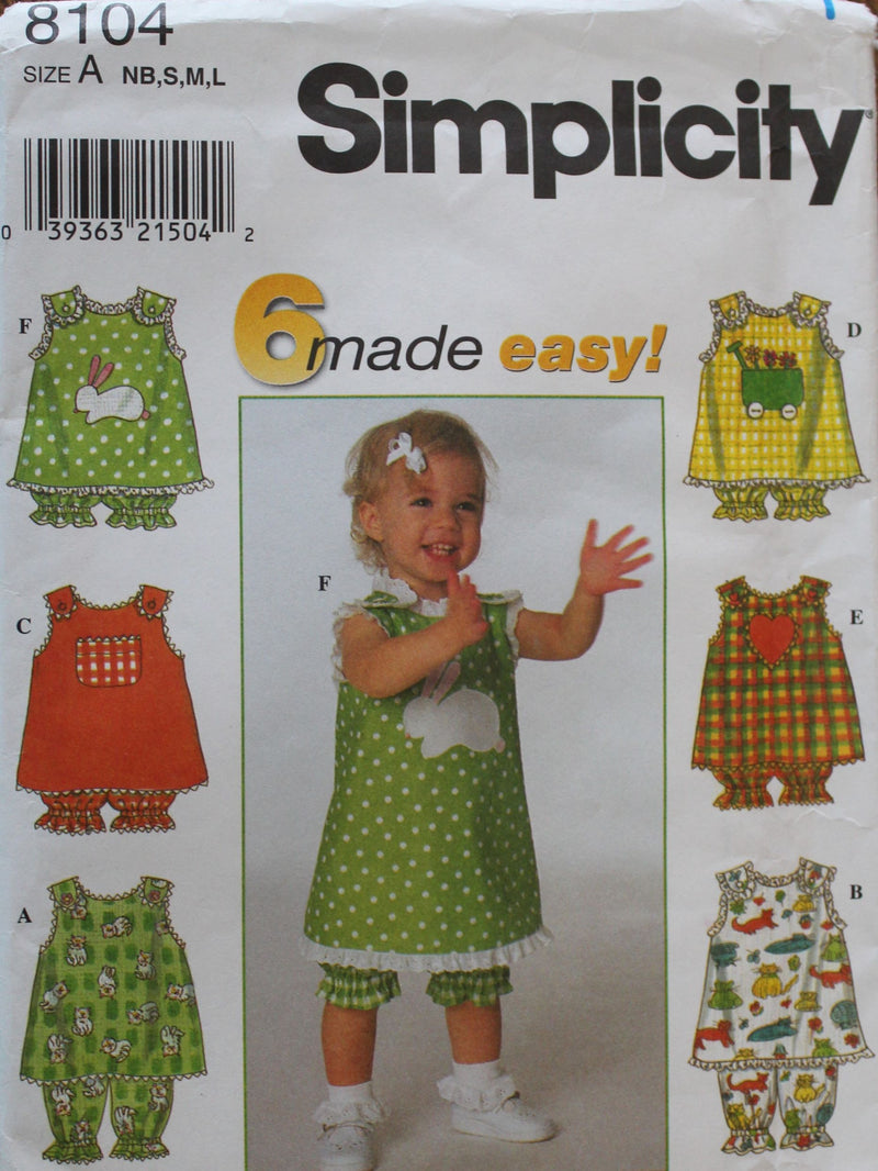 Simplicity 8104, Baby Clothing, Toddlers, Uncut Sewing Pattern