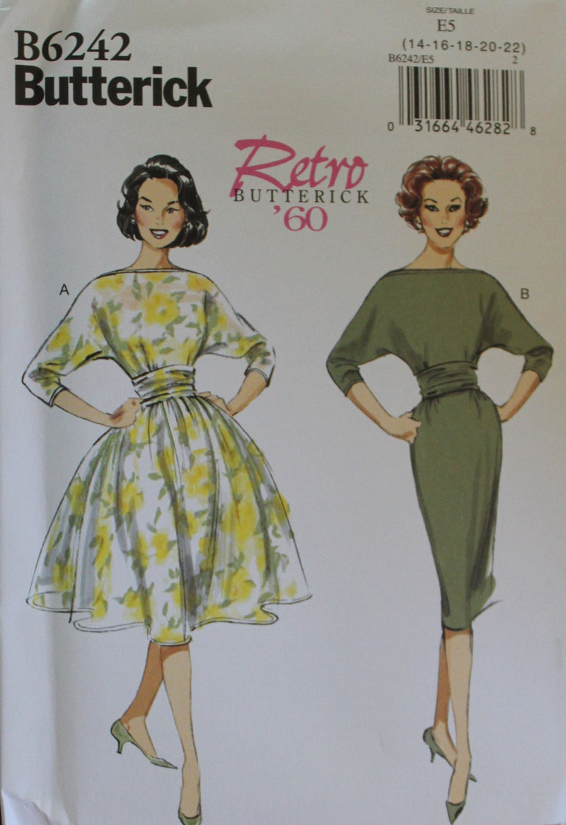 Butterick B6242, Misses Dresses, Retro 1960s, Uncut Sewing Pattern