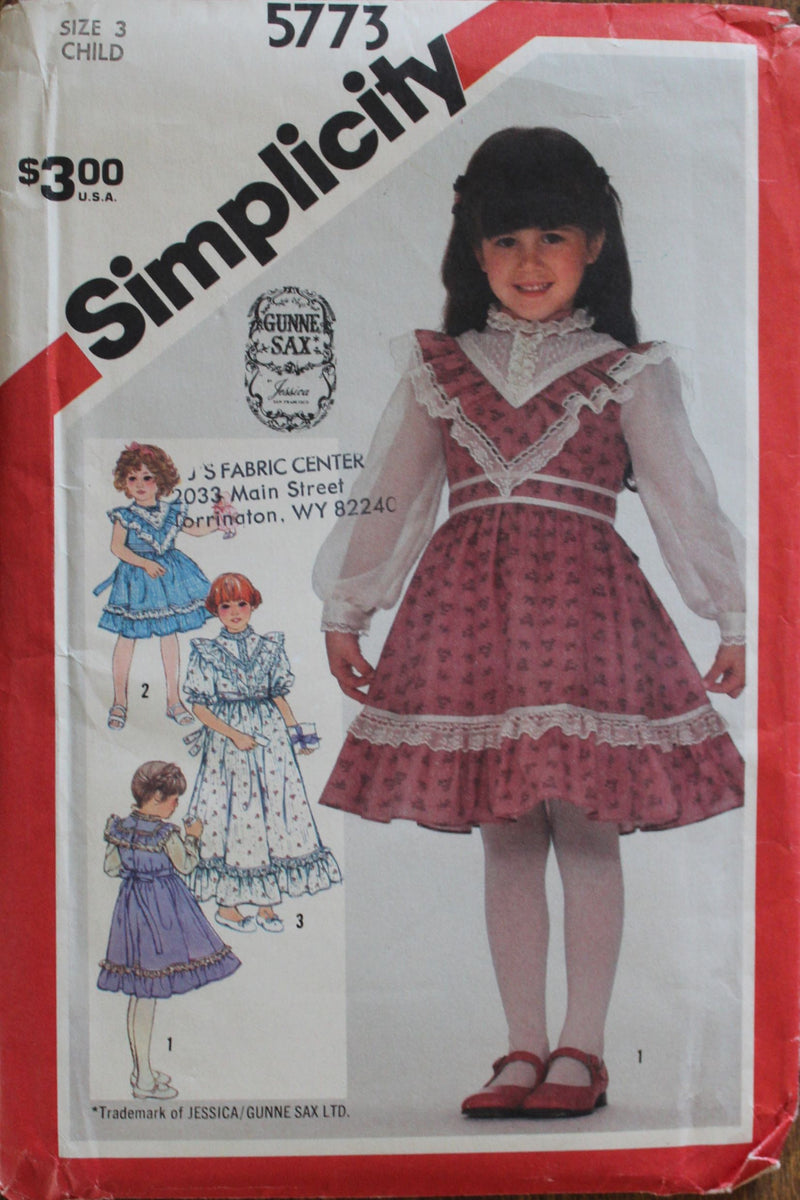 Simplicity 5773, Girls Dress, Gunne Sax, Uncut Sewing Pattern