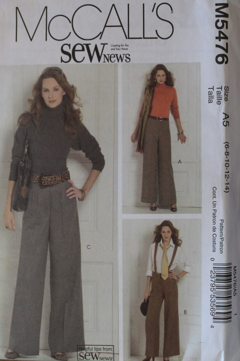 McCalls M5476, Misses Pants, Uncut Sewing Pattern