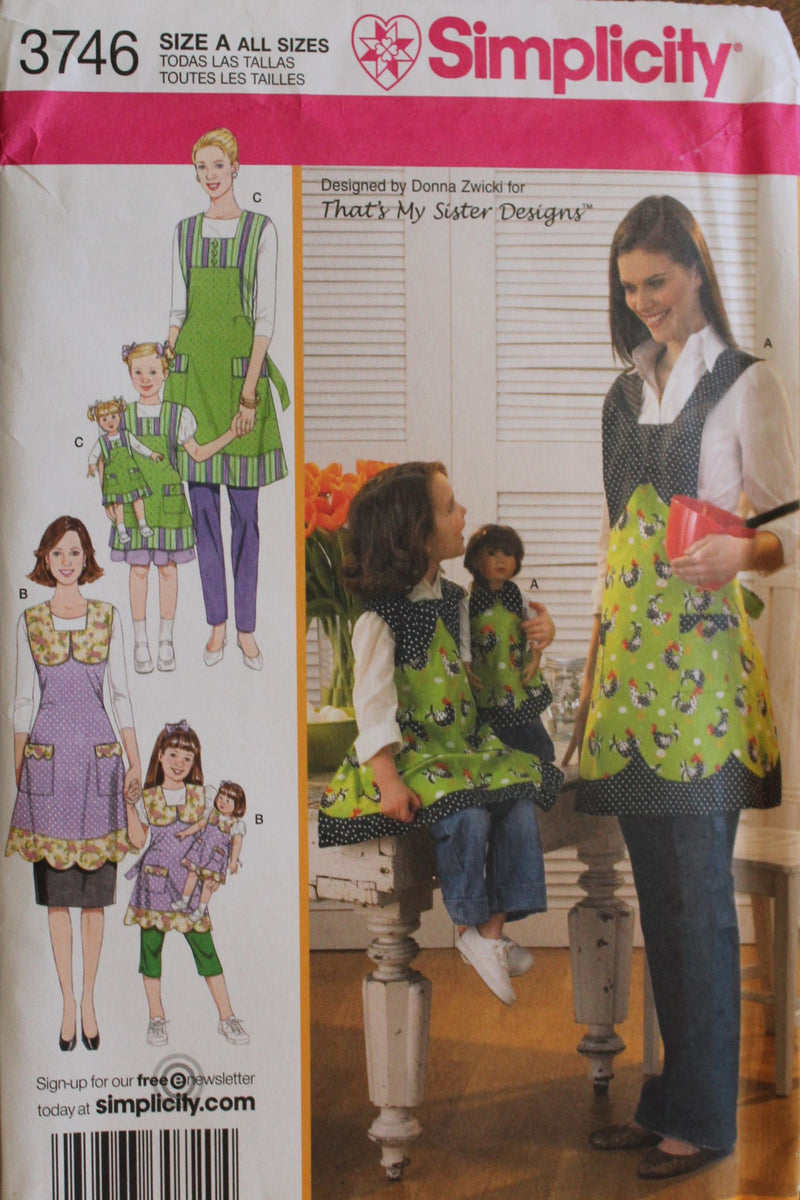 Simplicity 3746, Misses, Childrens Aprons, Doll Clothing, Uncut Sewing Pattern