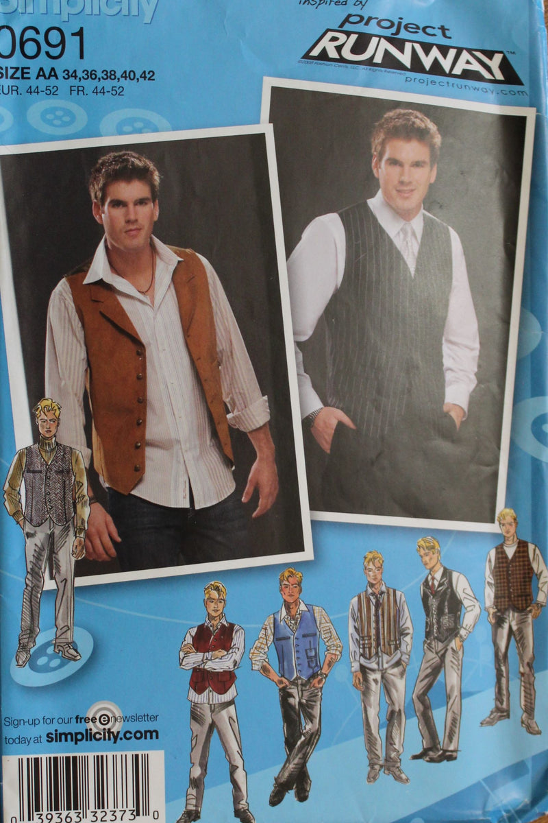 Simplicity 0691, Mens Vests, Uncut Sewing Pattern