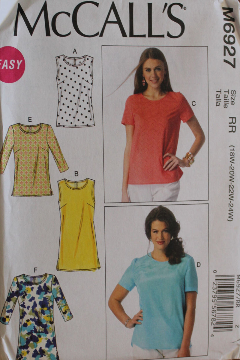 McCalls M6927, Womens Tops, Blouses, Tunics, Uncut Sewing Pattern
