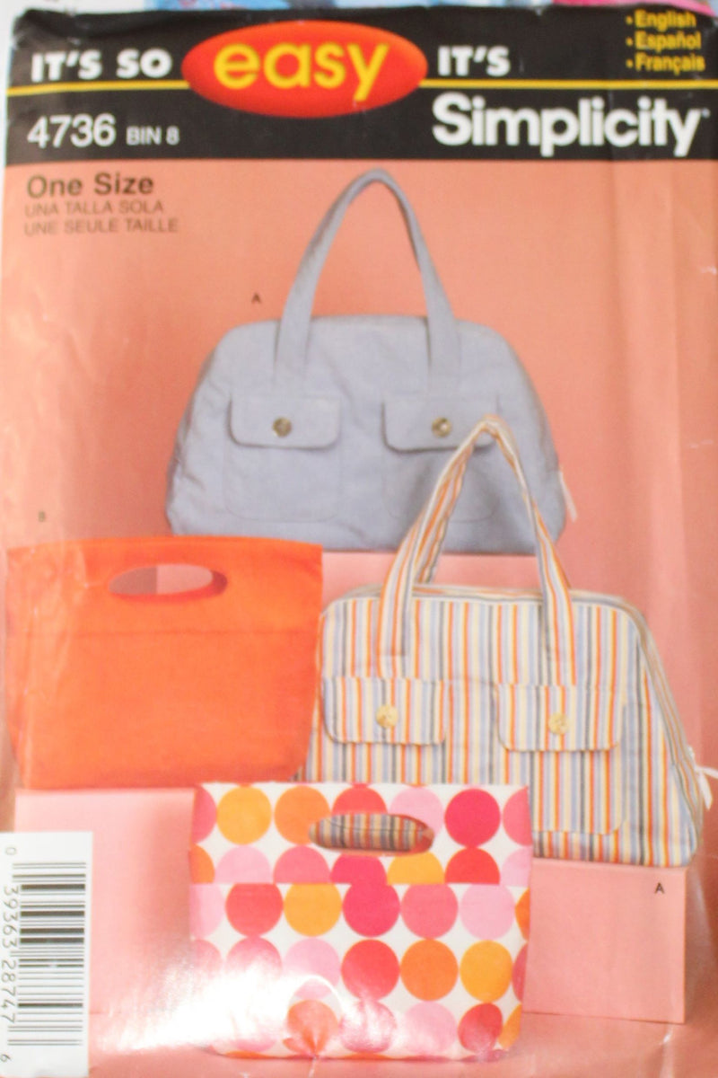 Simplicity 4736, Bags, Handbags, Purses, Uncut Sewing Pattern
